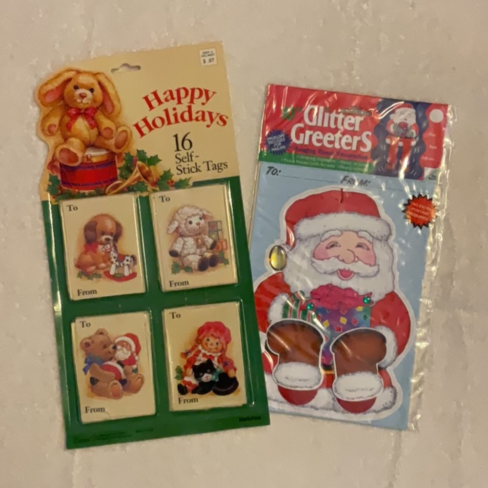 Vintage Christmas Gift Tags and a Santa Hanging Decoration